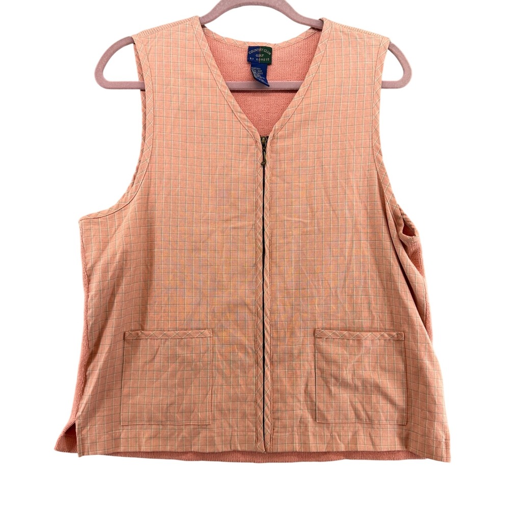Vintage Country Club Golf By Koret‎ Womens Medium Peach Dusty Pink Plaid Vest